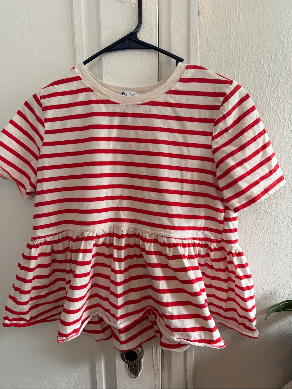 Zara Red & White Striped Peplum Women’s Tee